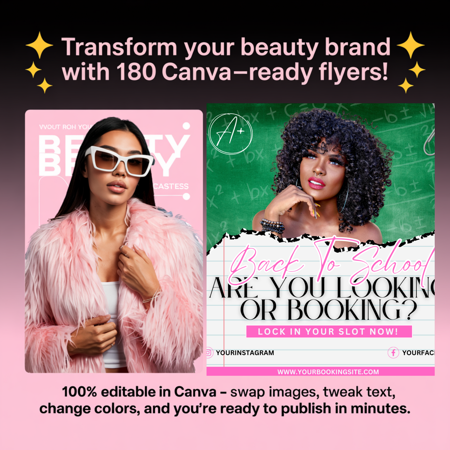 🌟 Transform Your Beauty Brand with 180 Canva-Ready Flyers! 🌟