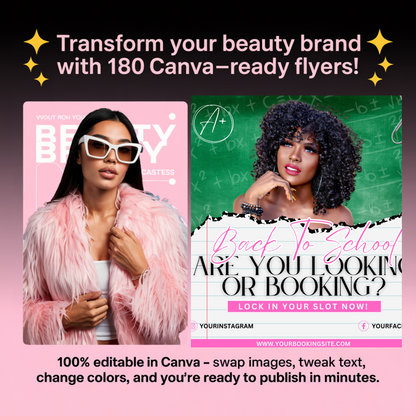 🌟 Transform Your Beauty Brand with 180 Canva-Ready Flyers! 🌟