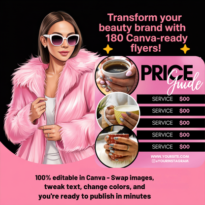 🌟 Transform Your Beauty Brand with 180 Canva-Ready Flyers! 🌟