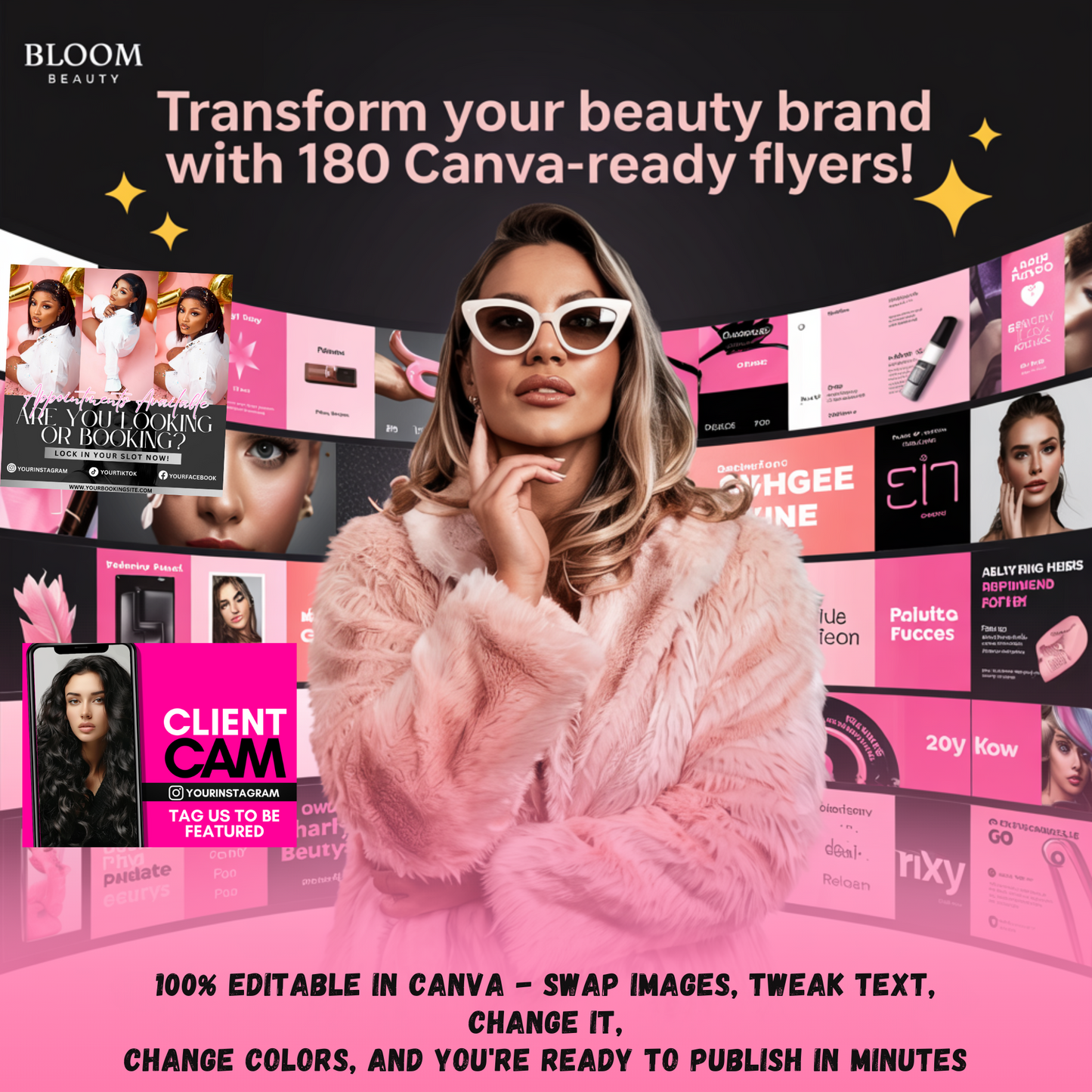 🌟 Transform Your Beauty Brand with 180 Canva-Ready Flyers! 🌟