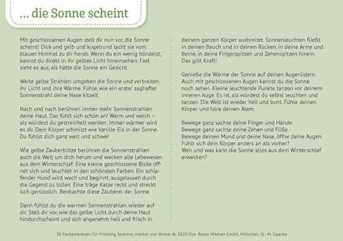 30 Fantasiereisen für Frühling, Sommer, Herbst und Winter. Bildkarten für Kinder von 4 - 10 (Körperarbeit und innere Balance. 30 Ideen auf Bildkarten)