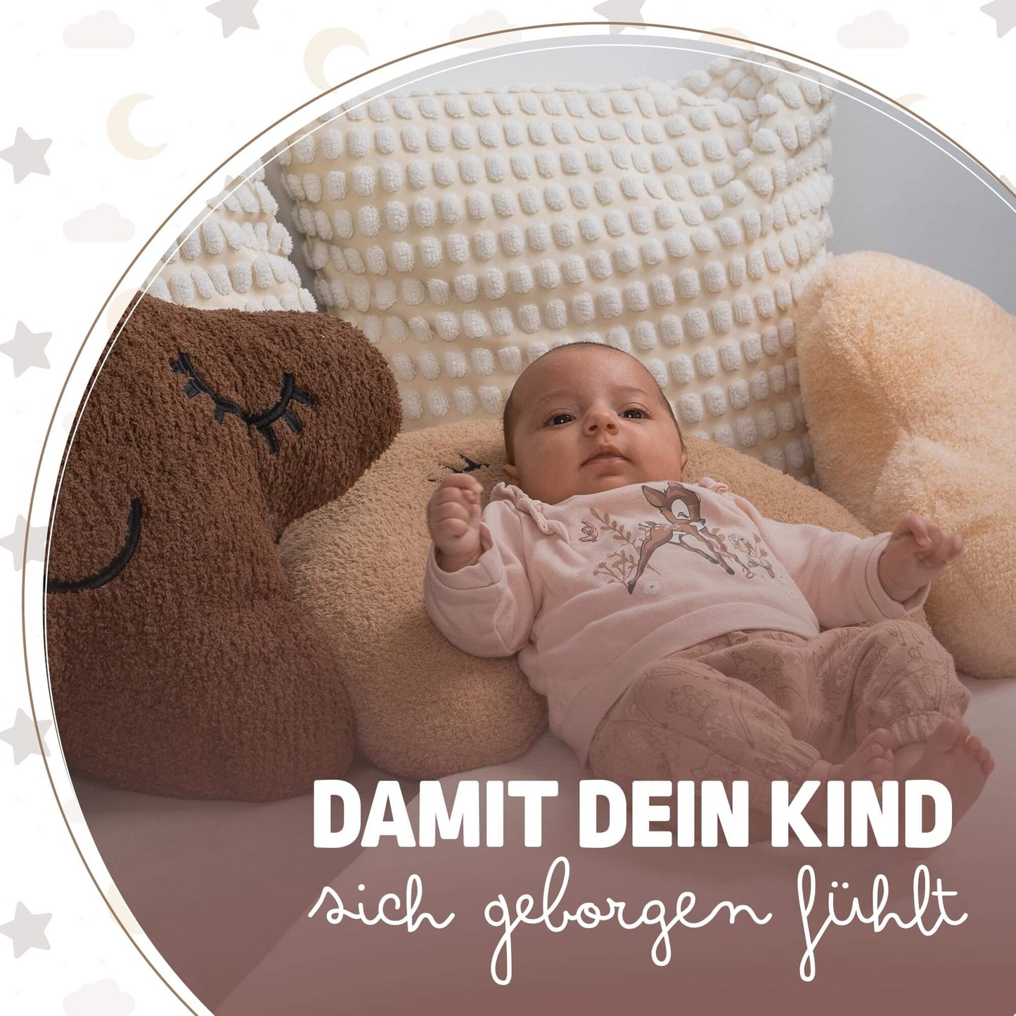 DREAMYBAMBINI Weiches 3er Set Deko Kissen mit Stern Kissen, Mondkissen und Wolken Kissen mit Bezug und Füllung aus 100% Baumwolle, Flauschiges Kuschelkissen für Sofa, Bett und Kinderzimmer Deko - Lilidesigns