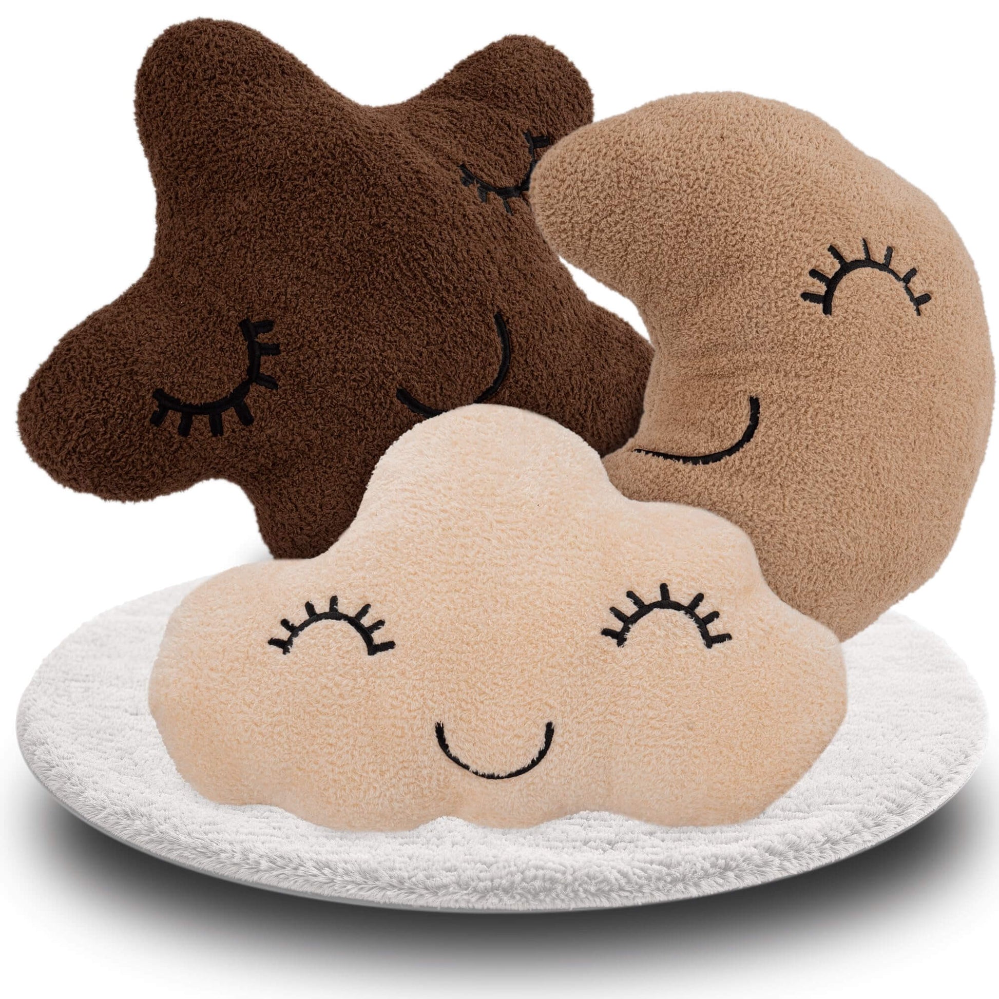 DREAMYBAMBINI Weiches 3er Set Deko Kissen mit Stern Kissen, Mondkissen und Wolken Kissen mit Bezug und Füllung aus 100% Baumwolle, Flauschiges Kuschelkissen für Sofa, Bett und Kinderzimmer Deko - Lilidesigns