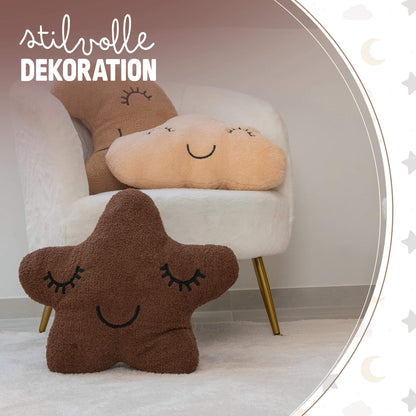 DREAMYBAMBINI Weiches 3er Set Deko Kissen mit Stern Kissen, Mondkissen und Wolken Kissen mit Bezug und Füllung aus 100% Baumwolle, Flauschiges Kuschelkissen für Sofa, Bett und Kinderzimmer Deko - Lilidesigns