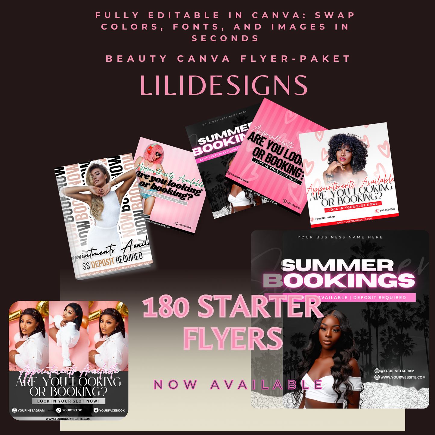 🌟 Transform Your Beauty Brand with 180 Canva-Ready Flyers! 🌟