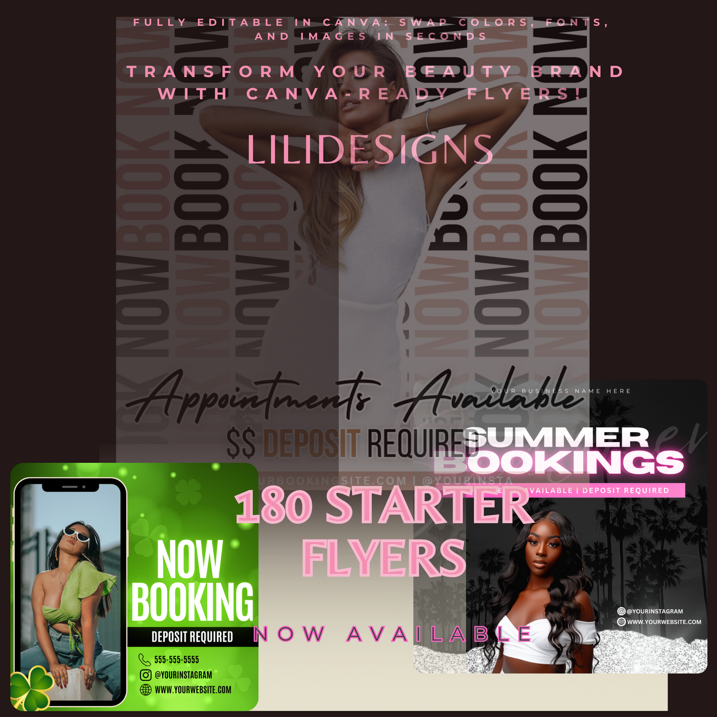 🌟 Transform Your Beauty Brand with 180 Canva-Ready Flyers! 🌟