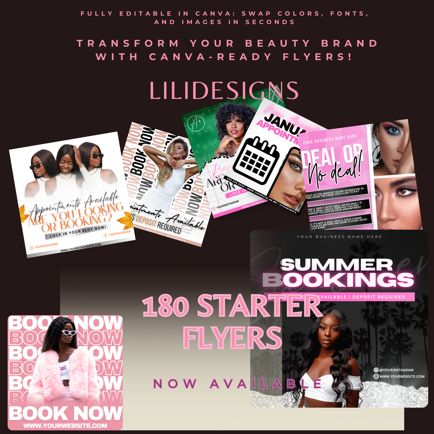 🌟 Transform Your Beauty Brand with 180 Canva-Ready Flyers! 🌟
