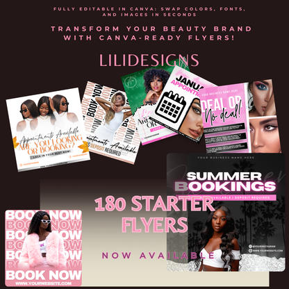 🌟 Transform Your Beauty Brand with 180 Canva-Ready Flyers! 🌟
