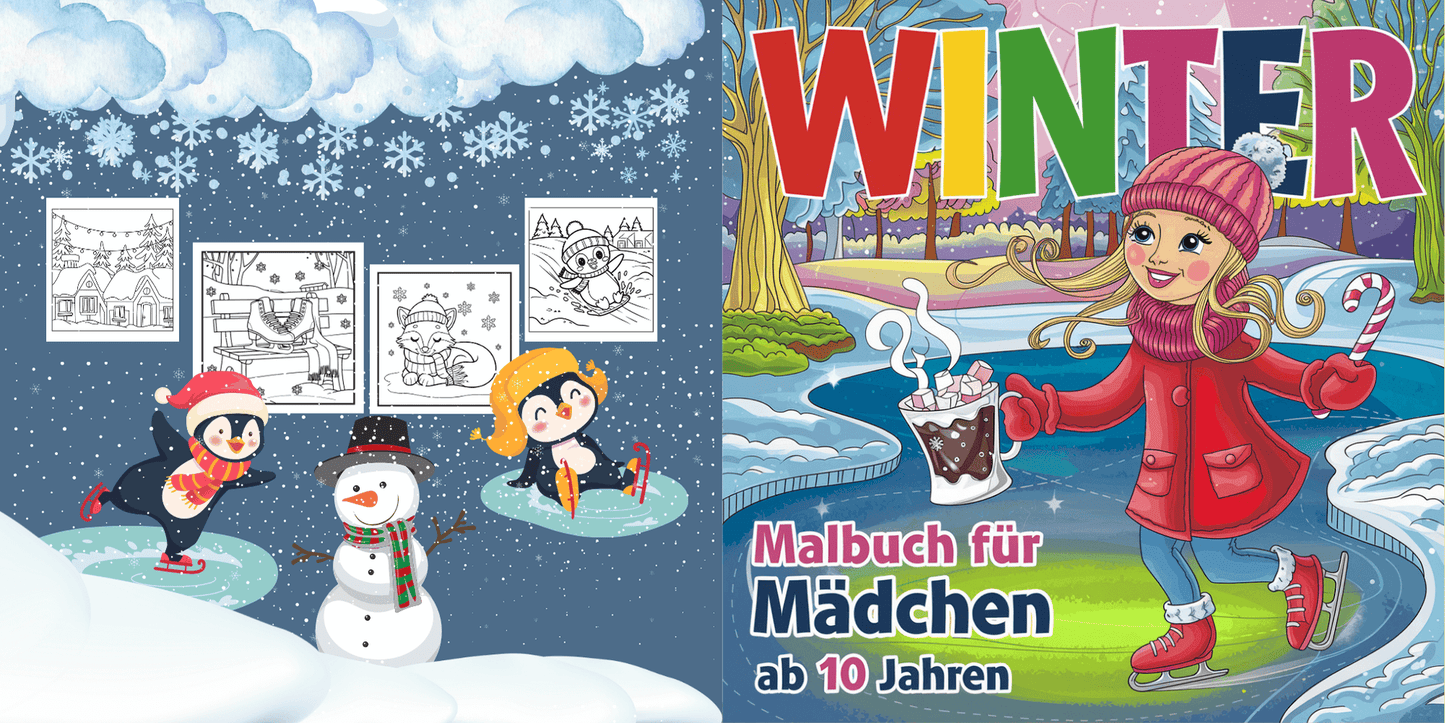 Mein Cooles Mädchen Winter Malbuch. 51 einzigartige Motive. Viel Malfläche & liebevolle Details. PDF-Datei zum Sofort-Download! Wähle dein eigenes Papier - Lilidesigns
